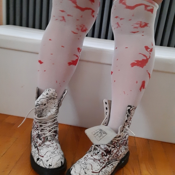 Horror Blood Stain Print White Thigh High Stockings NWOT OSFM - Picture 2 of 16